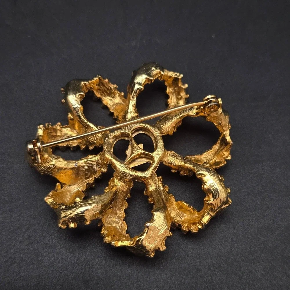 Vintage Moose Lodge Flower Brooch Gold Tone Faith Hope Charity